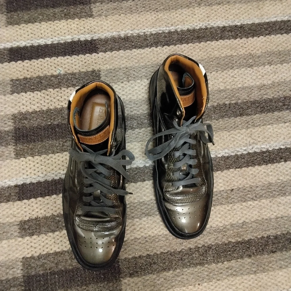 BALLY MENS SHINEY PATENT LEATHER GRAY HIGH TOPS SNEAKERS ETHYX SHOES US 9.5